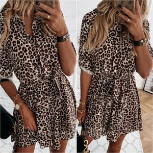 Tie It Wild Mini Dress - Leopard